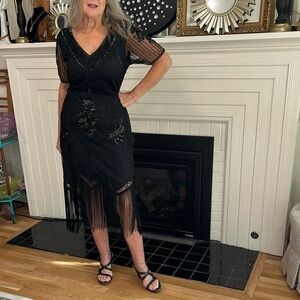 Vintage Babeyond 1920s Chic Black Flapper Midi Dress